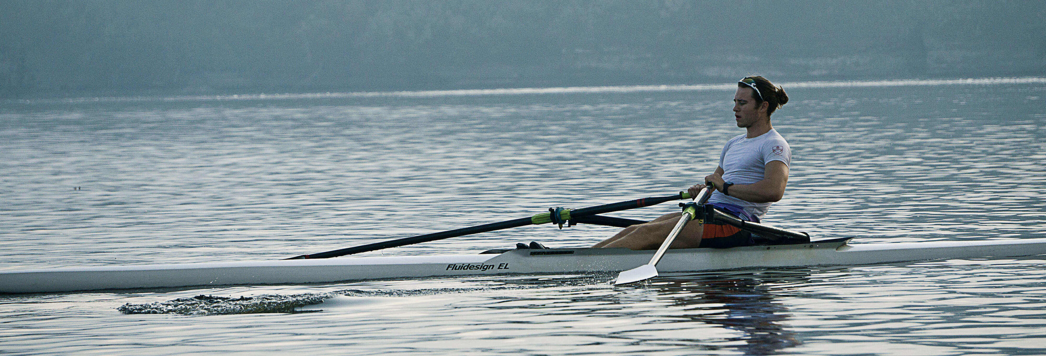 Person rowing in single